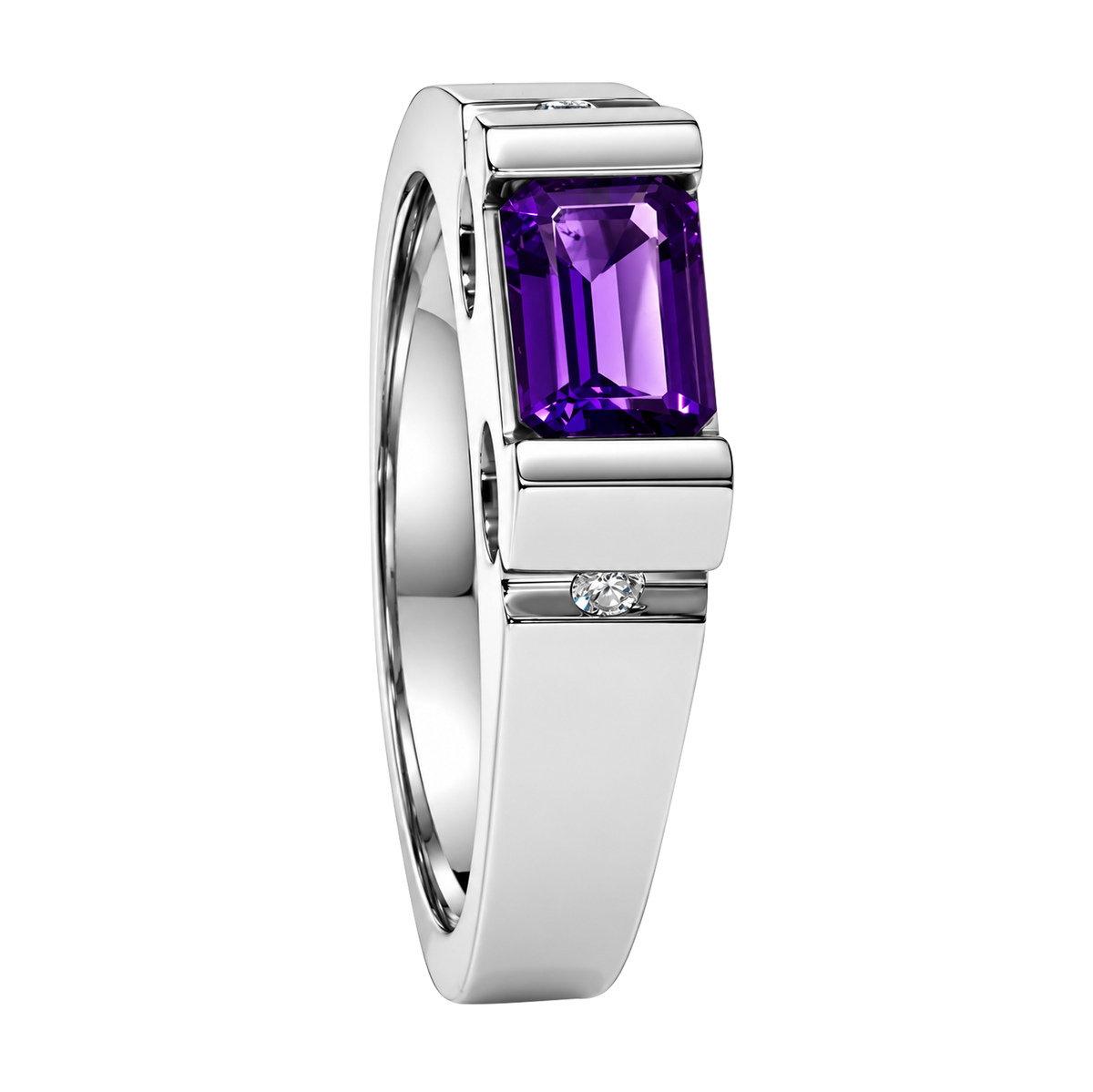 18K White Gold Modern Emerald Cut Amethyst Ring