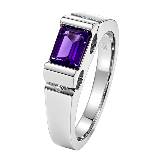 18K White Gold Modern Emerald Cut Amethyst Ring