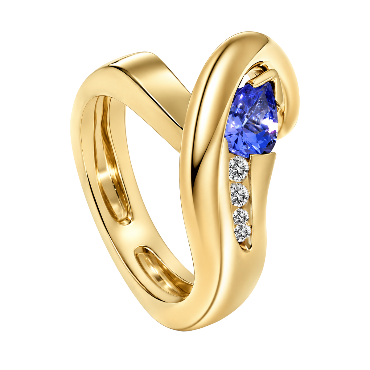 14K White & Yellow Gold Pear Cut Tanzanite Ring