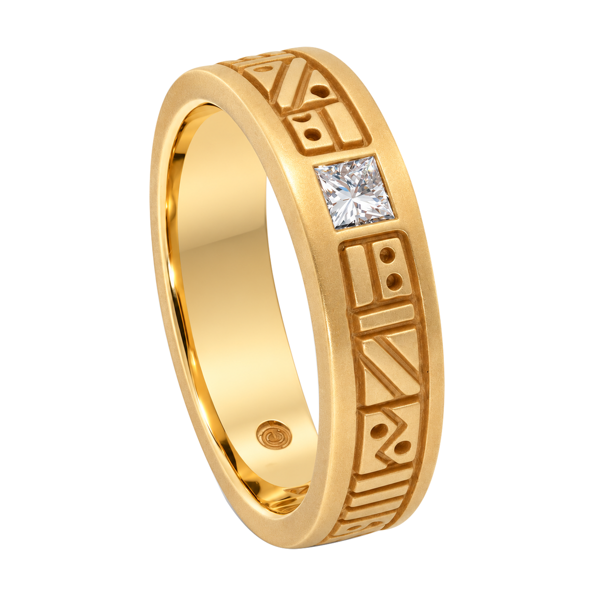 14K Yellow Gold Line & Dot Design Band with .05 pt. Diamond