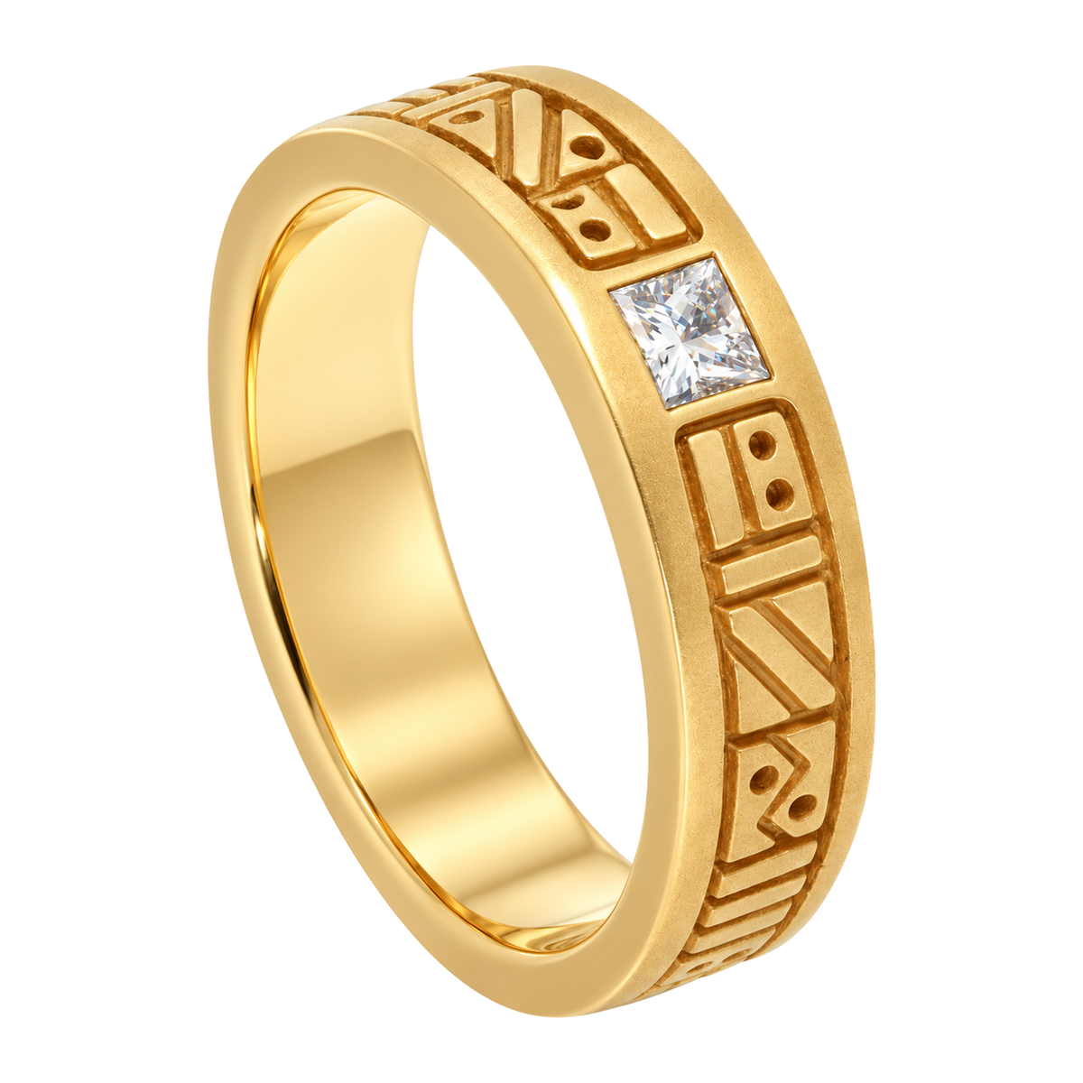 14K Yellow Gold Line & Dot Design Band with .05 pt. Diamond