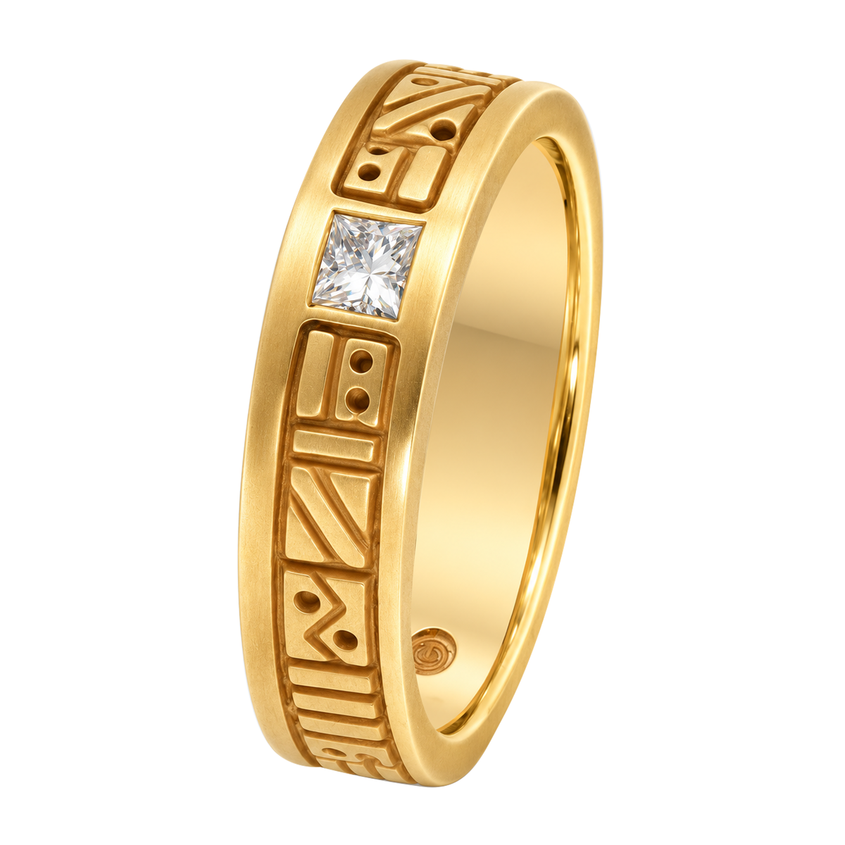 14K Yellow Gold Line & Dot Design Band with .05 pt. Diamond