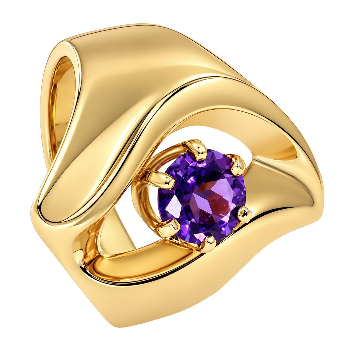 14K Yellow Gold Amethyst Swirl Ring