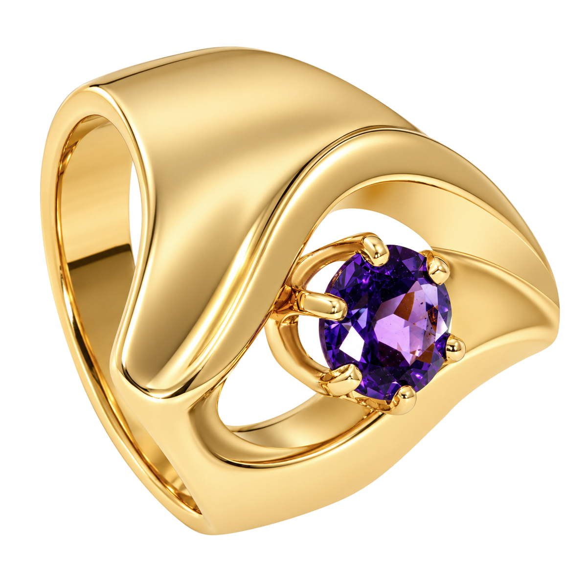 14K Yellow Gold Amethyst Swirl Ring
