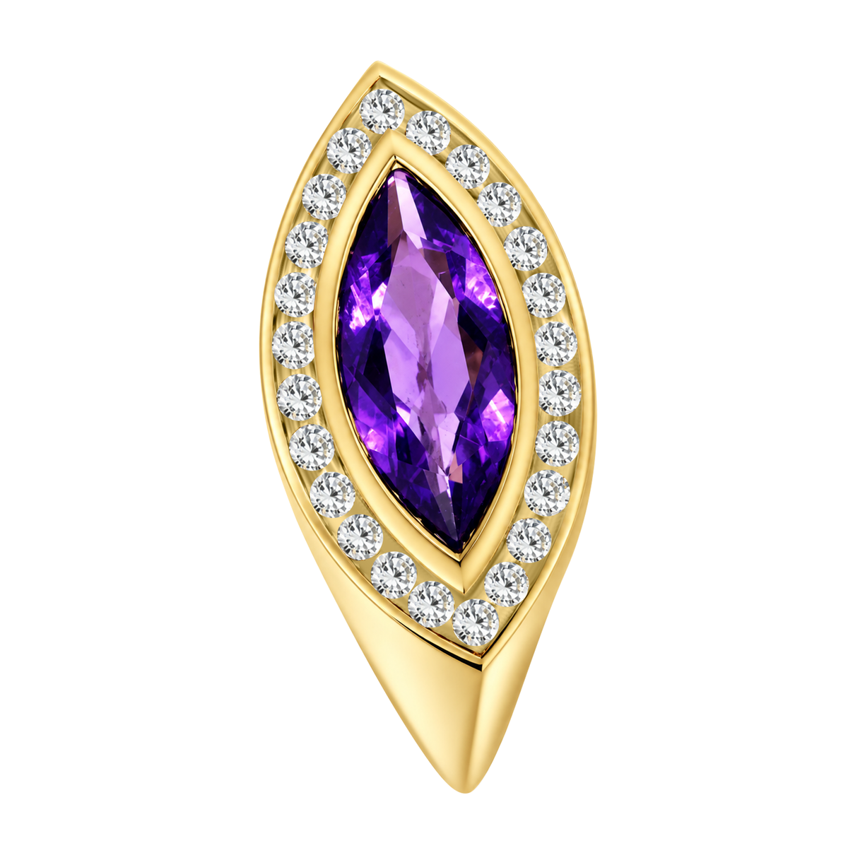 14K Yellow Gold Horizontally Set Marque Amethyst Ring