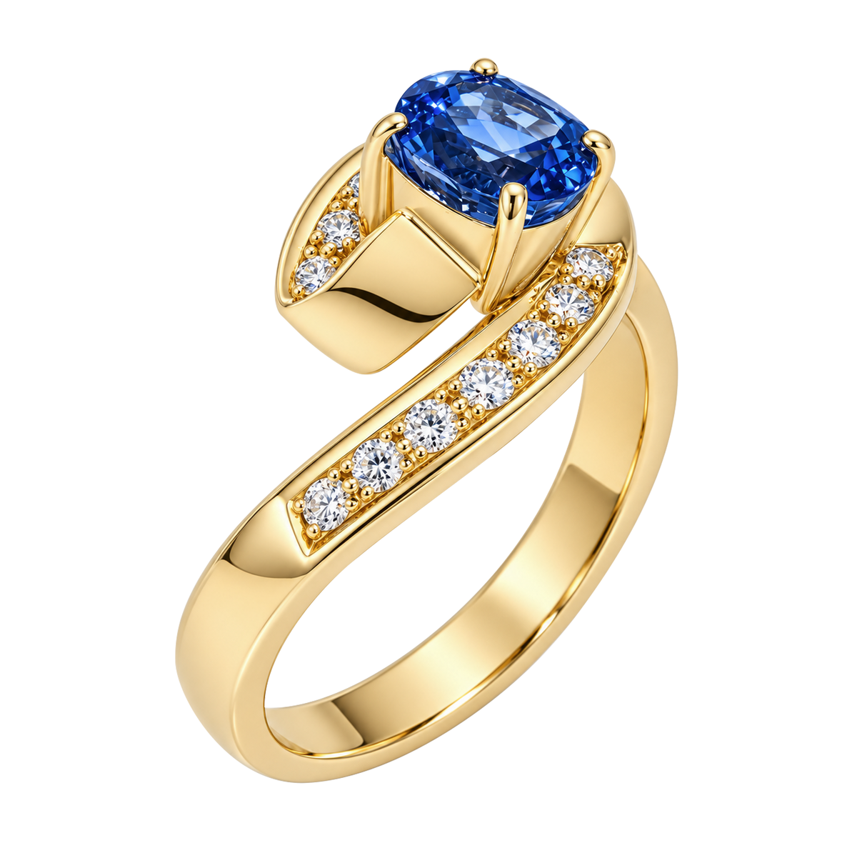 18K Yellow Gold Light Sapphire Ribbon Ring