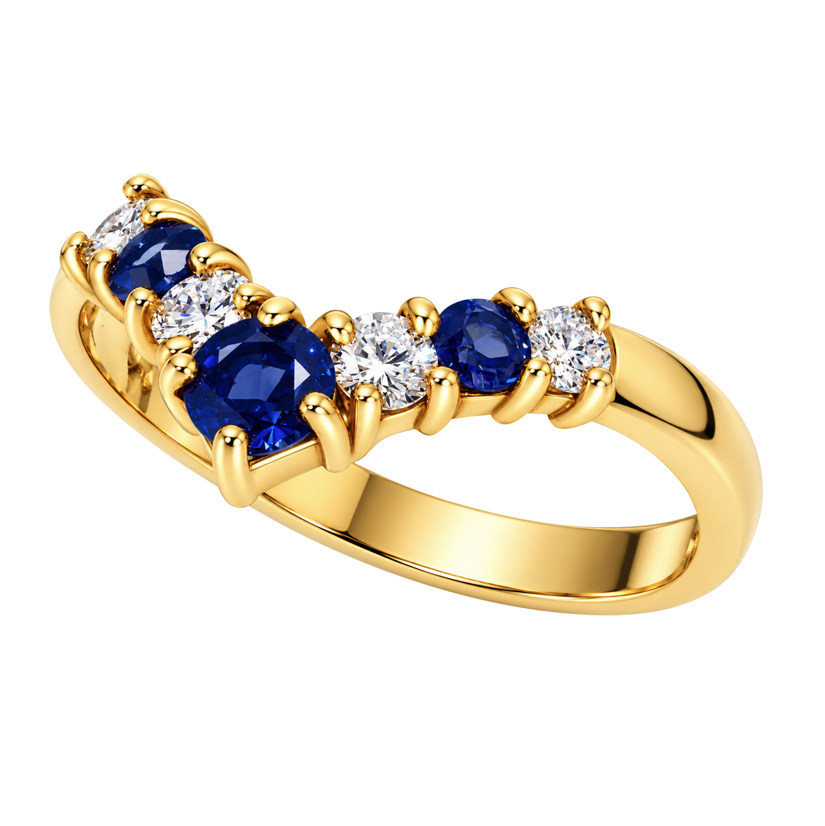 18K Yellow Gold V-Shape Sapphire & Diamond Ring