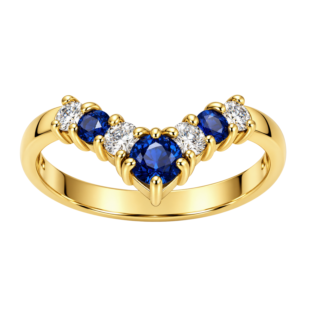 18K Yellow Gold V-Shape Sapphire & Diamond Ring