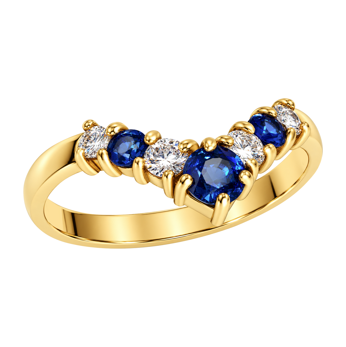 18K Yellow Gold V-Shape Sapphire & Diamond Ring