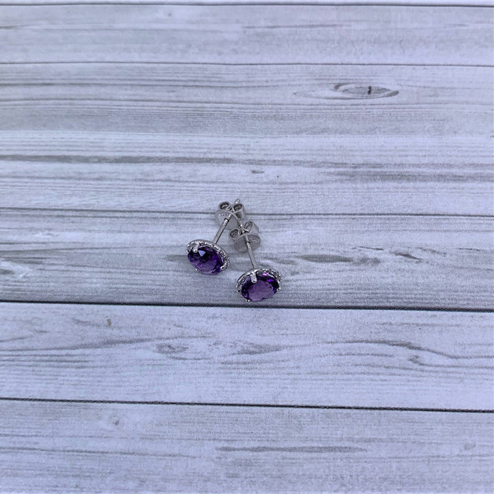 14K White Gold Amethyst and Diamond Earrings by Madison L