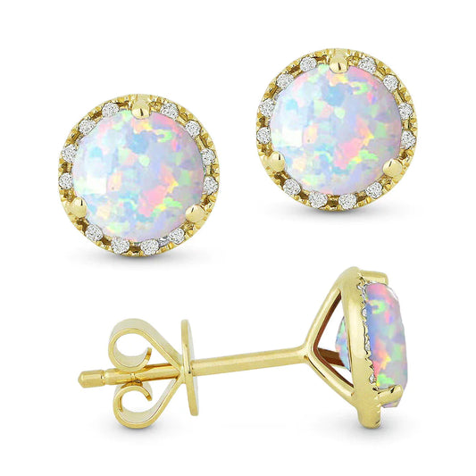 14K Yellow Gold Ethiopian Opal and Diamond Earrings by Madison L