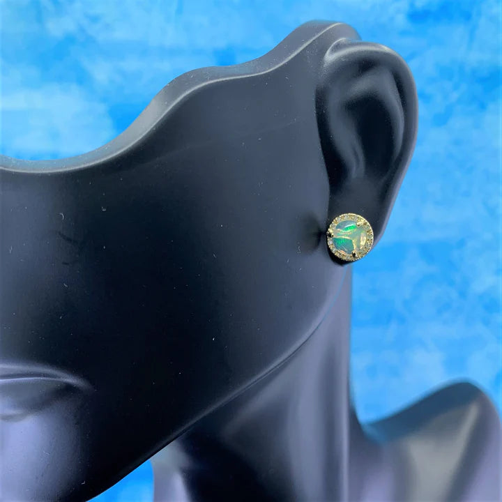 14K Yellow Gold Ethiopian Opal and Diamond Earrings by Madison L