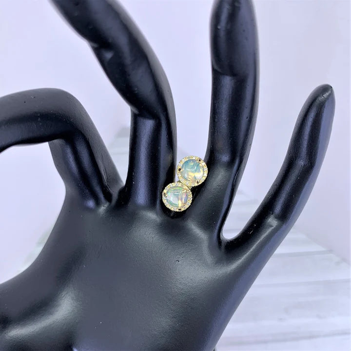 14K Yellow Gold Ethiopian Opal and Diamond Earrings by Madison L