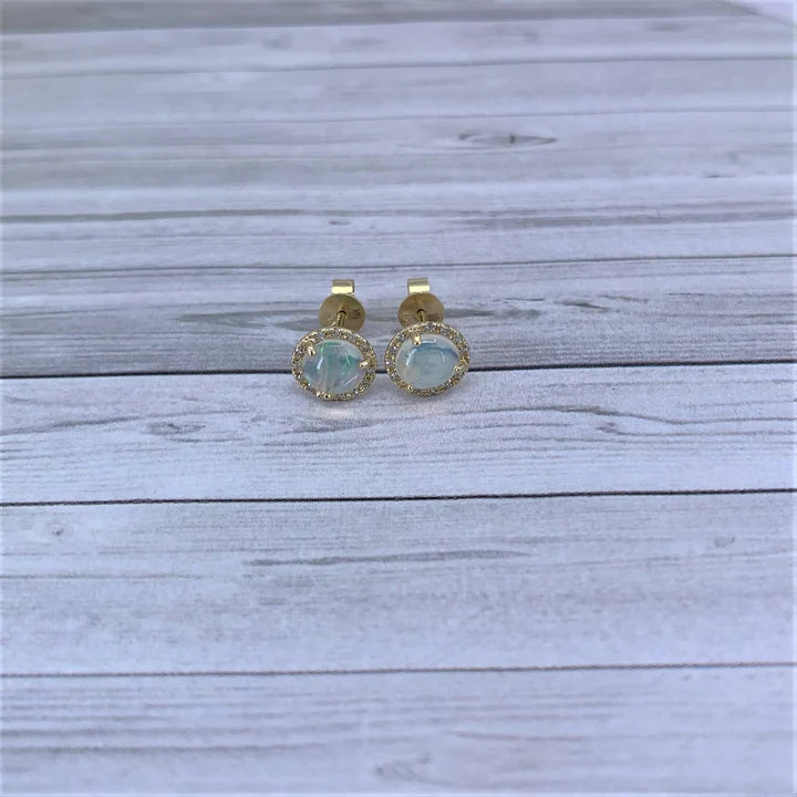 14K Yellow Gold Ethiopian Opal and Diamond Earrings by Madison L