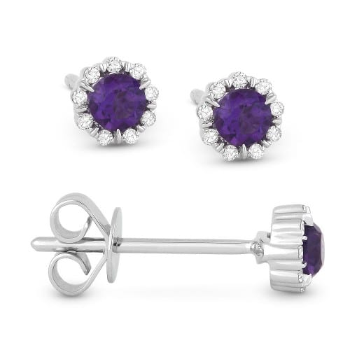 14K White Gold Amethyst Stud Earrings with Accent Diamonds by Madison L