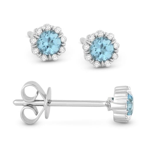 14K White Gold Blue Topaz Stud Earrings with Accent Diamonds by Madison L