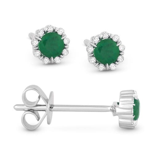 14K White Gold Emerald Stud Earrings with Accent Diamonds by Madison L