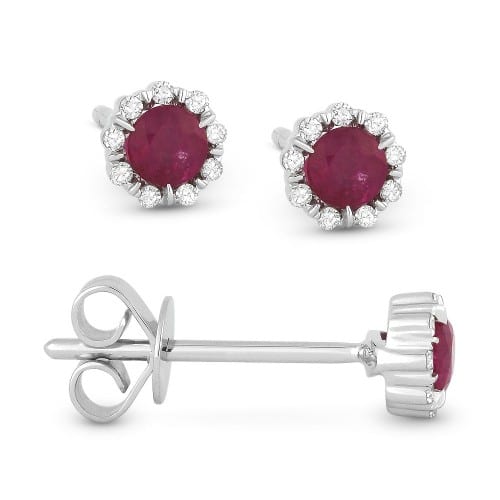 14K White Gold Ruby Stud Earrings with Accent Diamonds by Madison L