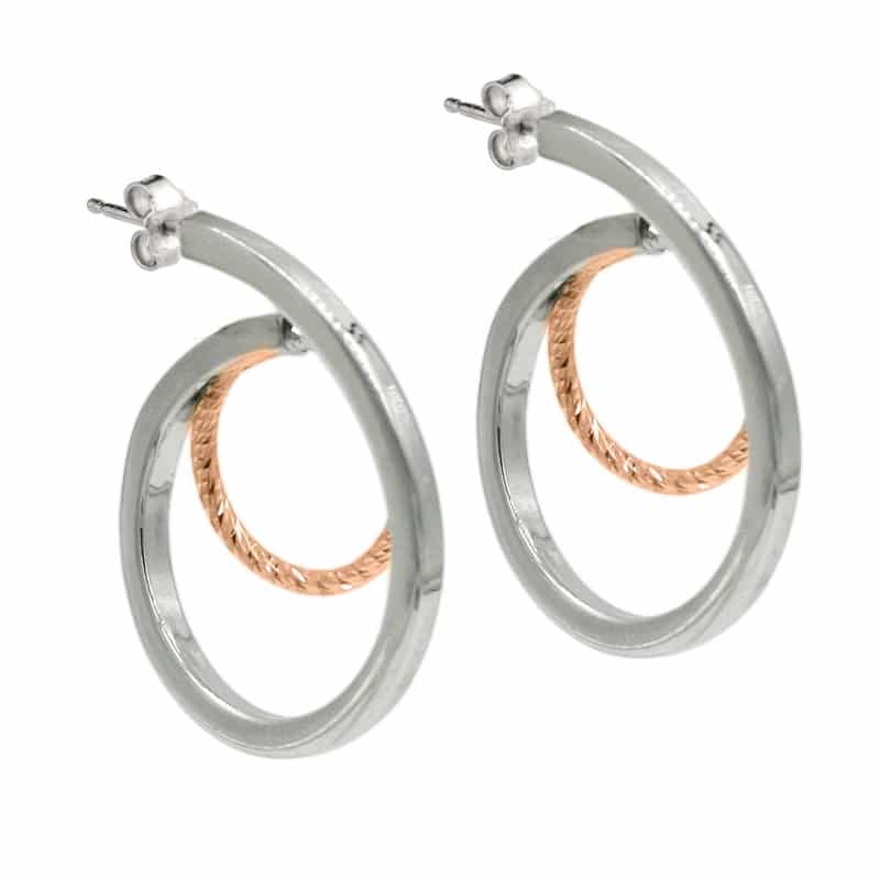 Sterling Silver and Rose Gold Plated Loop de Loop Earrings by Frederic Duclos