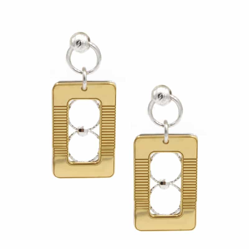 Sterling Silver Yellow Gold Plated Reversible Grid Earrings by Frederic Duclos