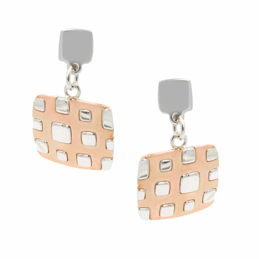 Sterling Silver Rose Gold Plated Square Plaid Earrings by Frederic Duclos