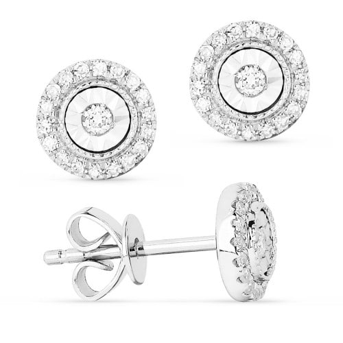 14K White Gold Diamond Stud Earrings with Surroundings Diamonds by Madison L