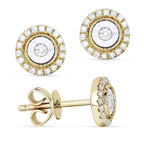 14K Yellow Gold Diamond Stud Earrings with Surroundings Diamonds by Madison L