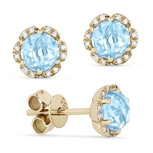 14K Yellow Gold Blue Topaz Stud Earrings with Accent Diamonds by Madison L