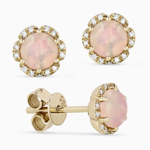 14K Yellow Gold Opal Stud Earrings with Accent Diamonds by Madison L