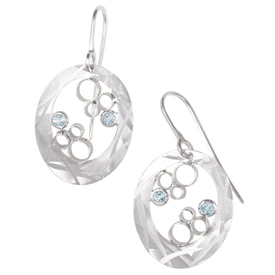 Sterling Silver Brushed Blue Topaz Circle Earrings by Frederic Duclos