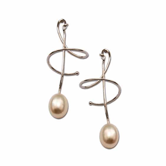 Sterling Silver Small Corkscrew Pearl Earrings by Frederic Duclos