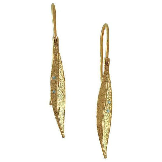 14K Yellow Gold Mini Leaf Earrings with Diamonds by Cherie Dori