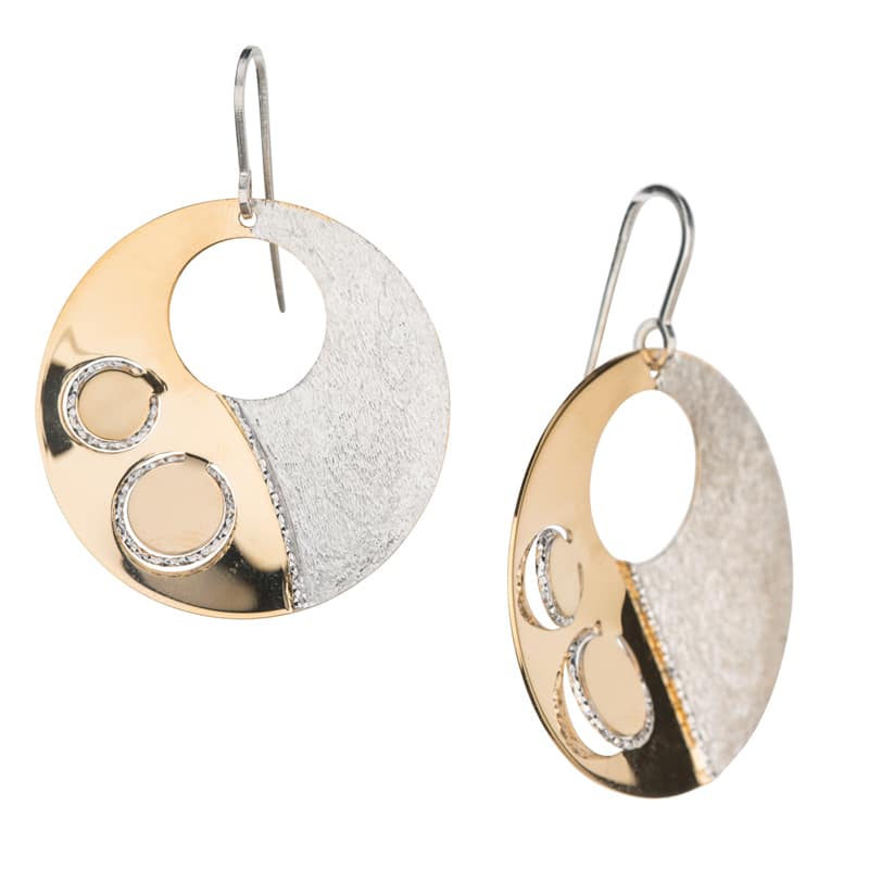 Sterling Silver and Rose Gold Vermeil Circle Dangle Earrings by Frederic Duclos