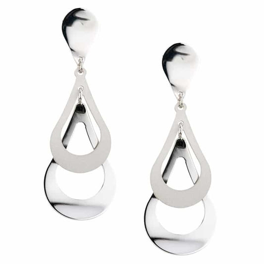 Sterling Silver Layered Matte/Bright Drops Earrings by Frederic Duclos