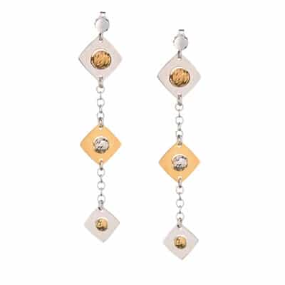 Sterling Silver and Gold Vermeil Hexagon Dangle Earrings by Frederic Duclos