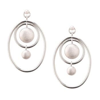 Sterling Silver Brushed Oval Dangle Earrings by Frederic Duclos