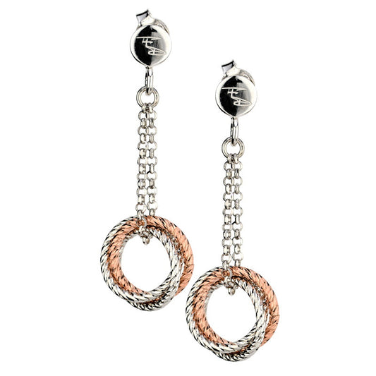 Sterling Silver & Rose Gold Plated 3 Ring Earring by Frederic Duclos