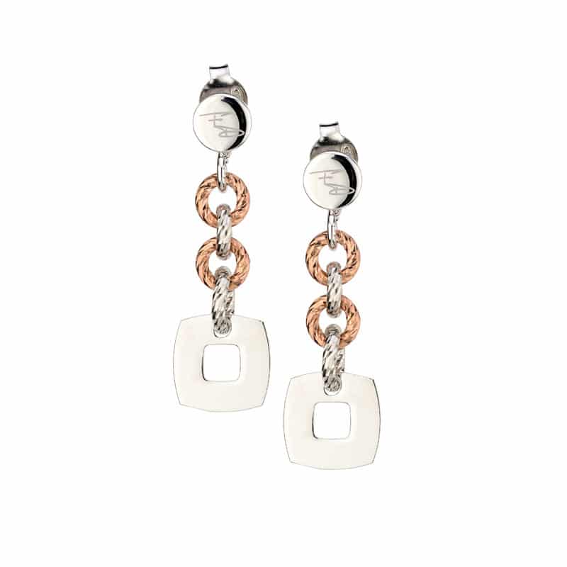 Sterling Silver Rose Gold Plated Square Drop Earrings by Frederic Duclos