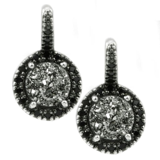 Sterling Silver Lightning Drusy and Black Spinel Circle Frame Earrings by Frederic Duclos