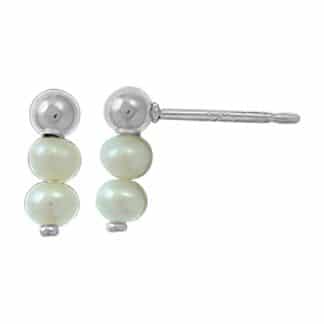 Sterling Silver Linked Pearl Stud Earrings by Boma