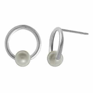 Sterling Silver 4mm Pearl Circle Earrings by Boma