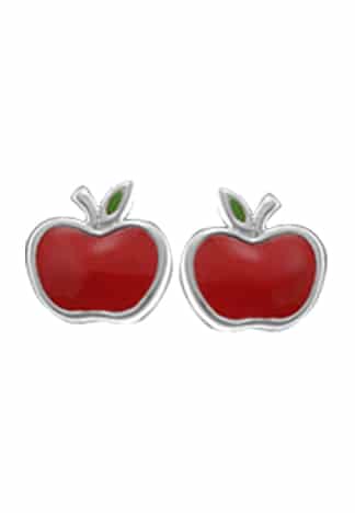 Sterling Silver Apple Red Enameled Earrings by Boma