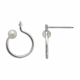 Sterling Silver Pearl Hoop Stud Earrings by Boma