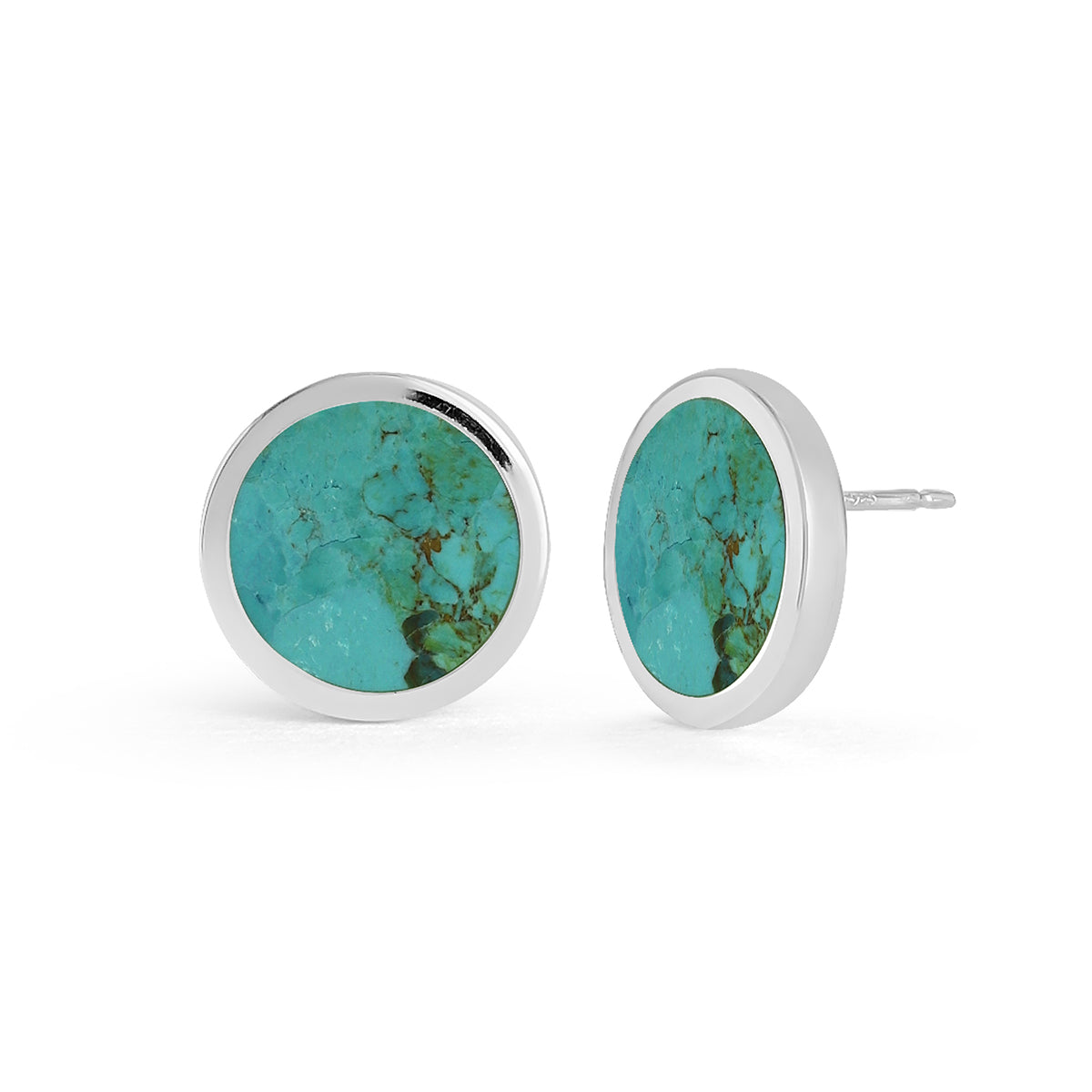 Sterling Silver Circle Bezel Turquoise Stud Earrings