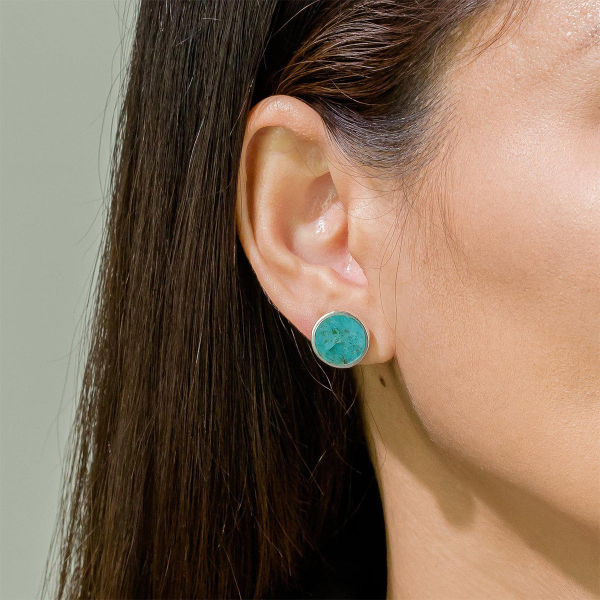 Sterling Silver Circle Bezel Turquoise Stud Earrings