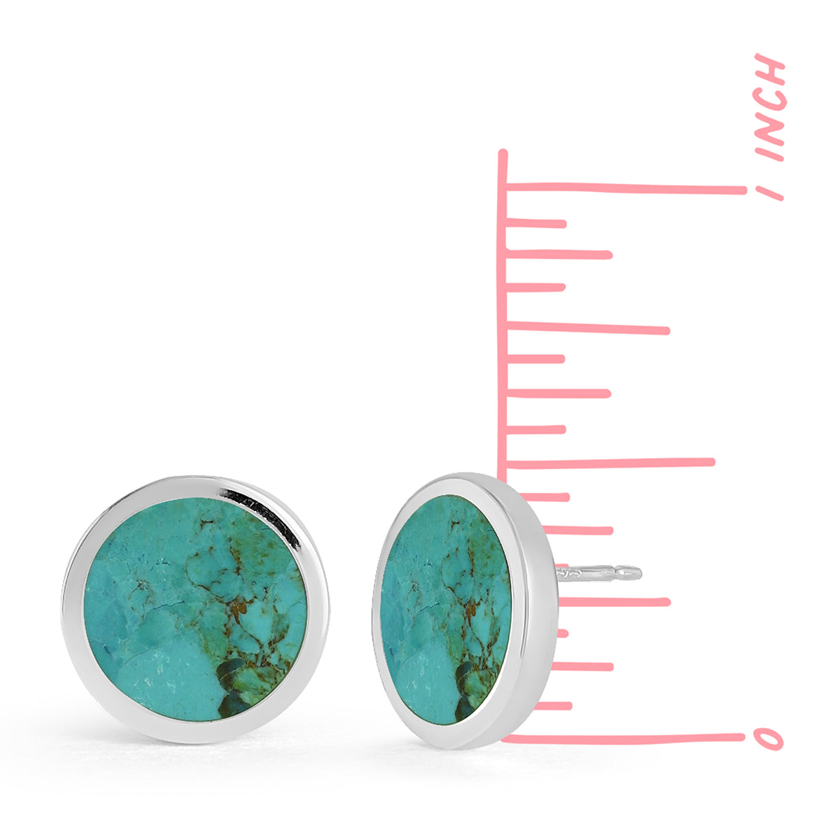 Sterling Silver Circle Bezel Turquoise Stud Earrings