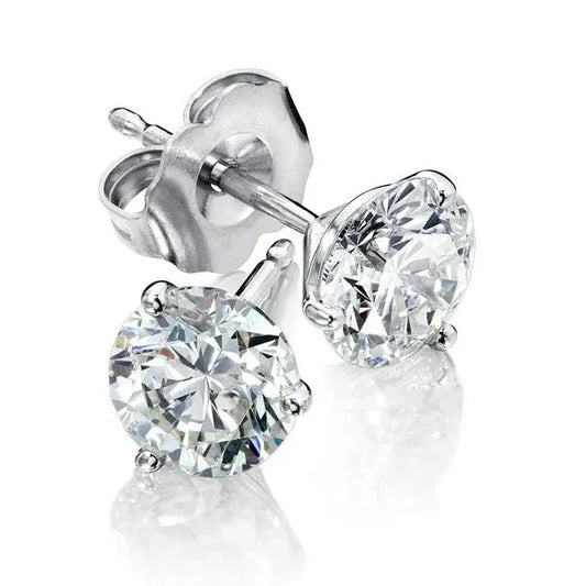 14K White Gold 1 Carat 3 Prong Stud Earrings