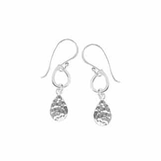 Sterling Silver Hammered Hi-Polish Pear Shapes Dangle Earrings by Boma