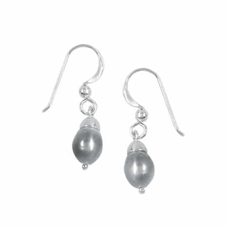 Sterling Silver Dangle Earrings with Grey Pearl by Boma