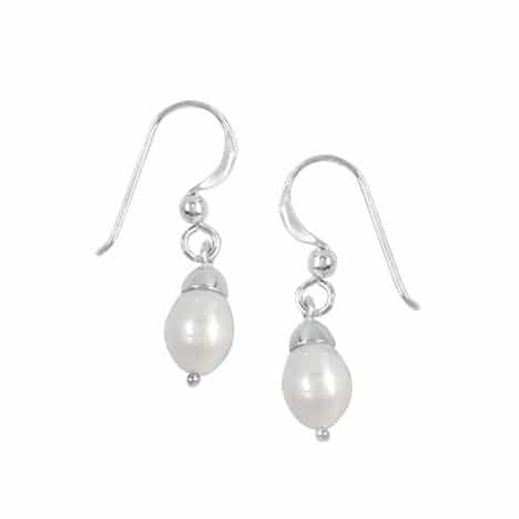 Sterling Silver Dangle Earrings with White Pearl by Boma